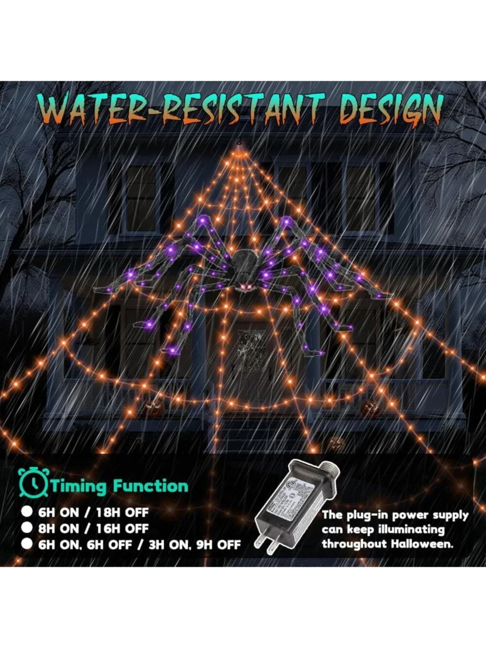 Giant Glowing Spider Outdoor Halloween Decorations with Spider Web Lights
